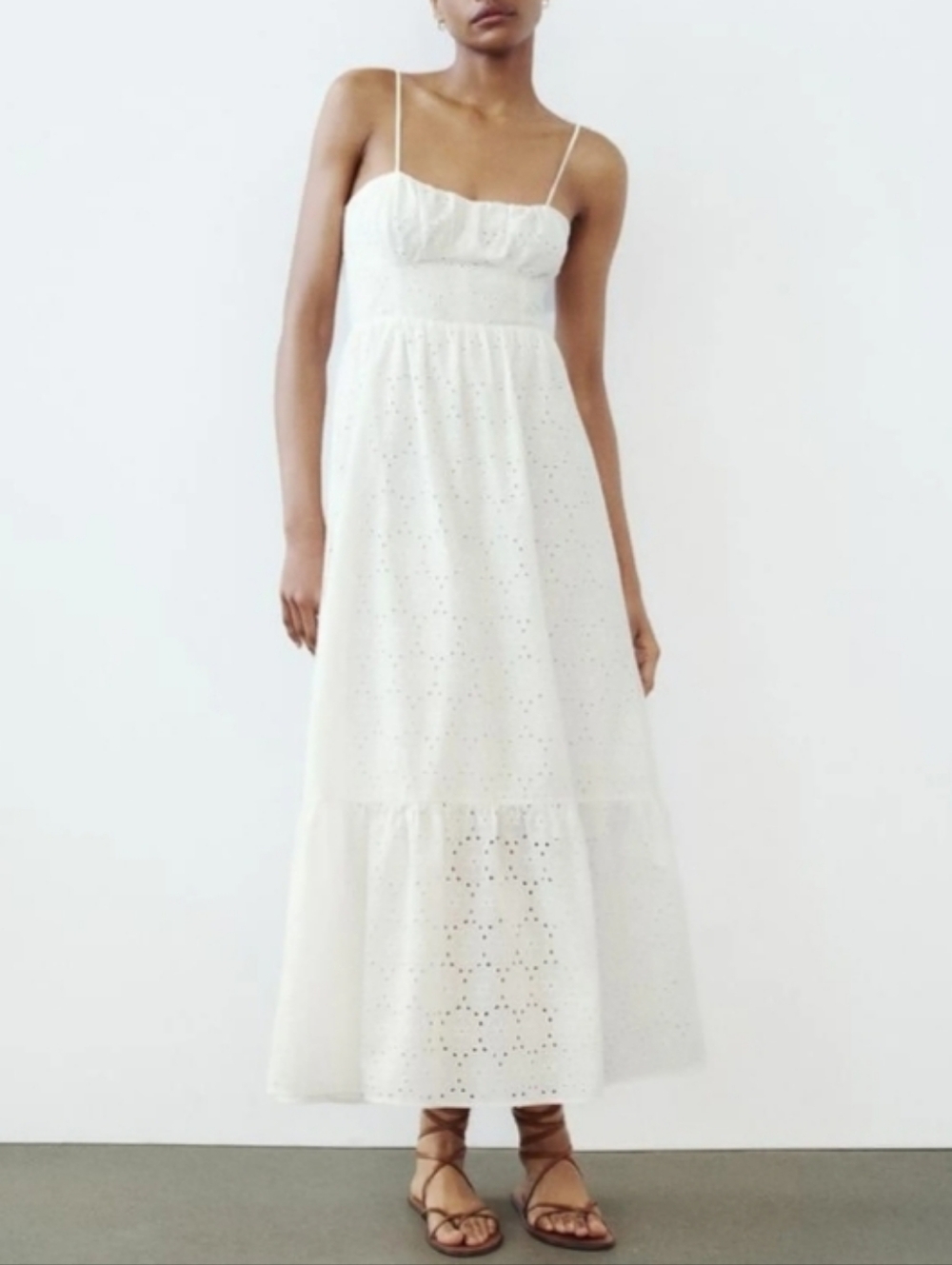 Zara White Eyelet Midi Dress